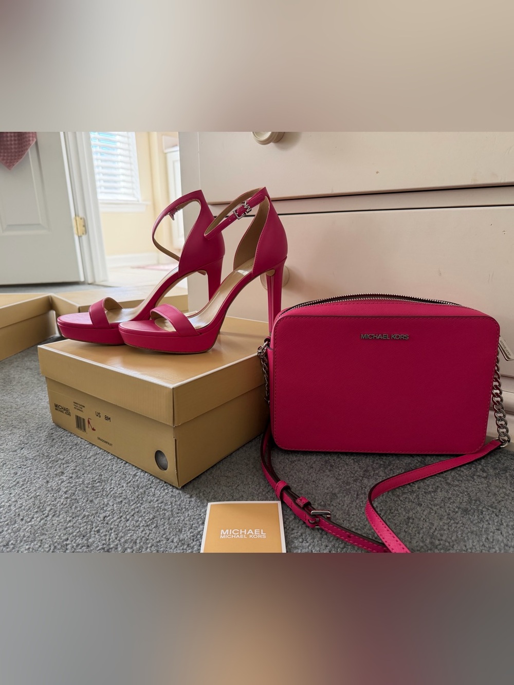 Michael Kors Margo Women's Pink Platform Anklestrap Heels With matching Bag